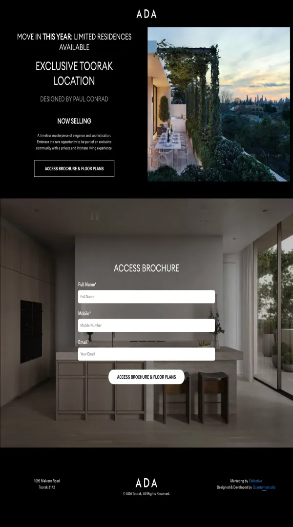 Lead page built for ADA Toorak