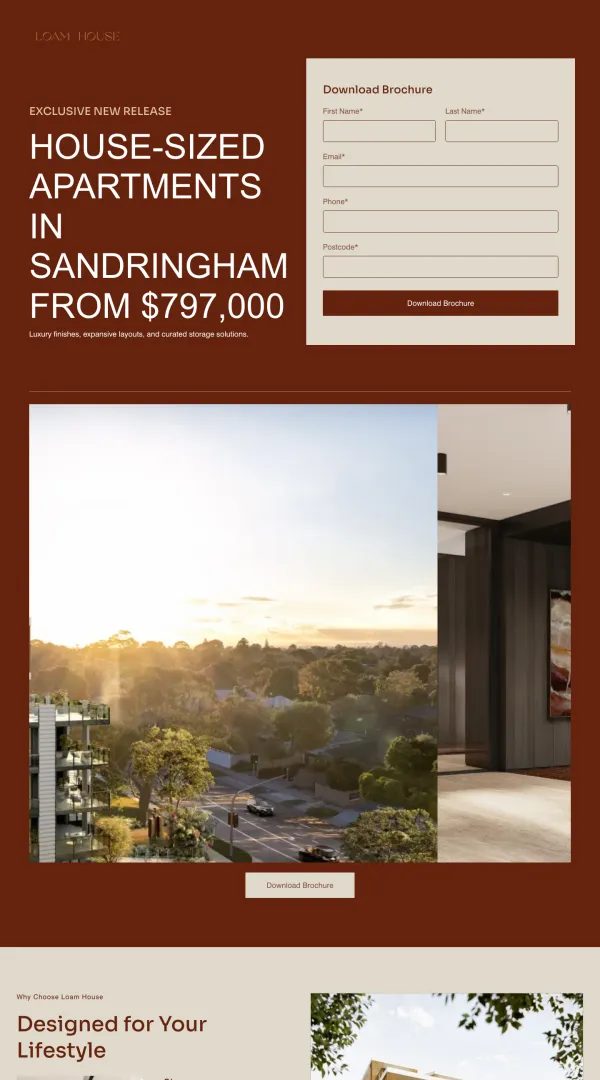 Lead page built for Loam House