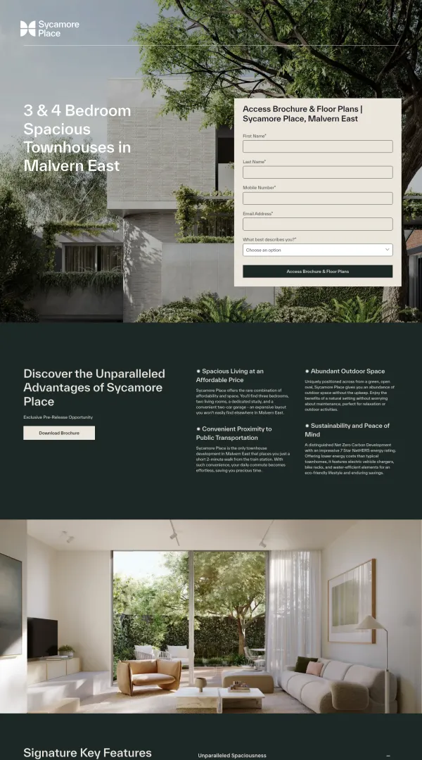 Lead page built for Sycamore Place